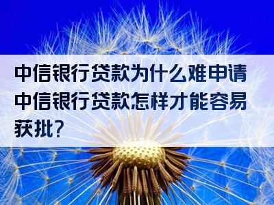 中信银行贷款为什么难申请中信银行贷款怎样才能容易获批？