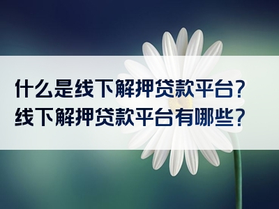 什么是线下解押贷款平台？线下解押贷款平台有哪些？