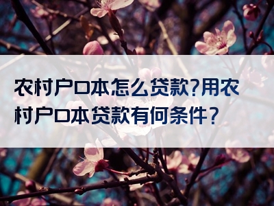 农村户口本怎么贷款？用农村户口本贷款有何条件？