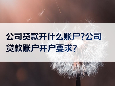 公司贷款开什么账户？公司贷款账户开户要求？