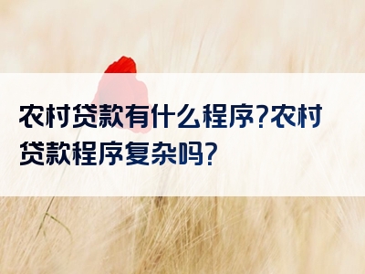 农村贷款有什么程序？农村贷款程序复杂吗？