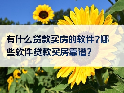 有什么贷款买房的软件？哪些软件贷款买房靠谱？