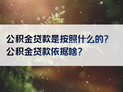 公积金贷款是按照什么的？公积金贷款依据啥？