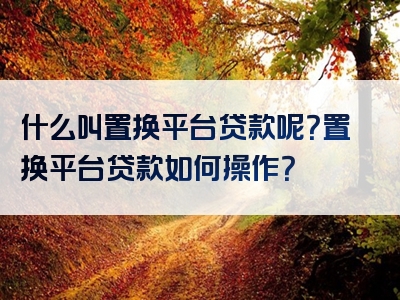 什么叫置换平台贷款呢？置换平台贷款如何操作？