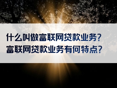 什么叫做富联网贷款业务？富联网贷款业务有何特点？