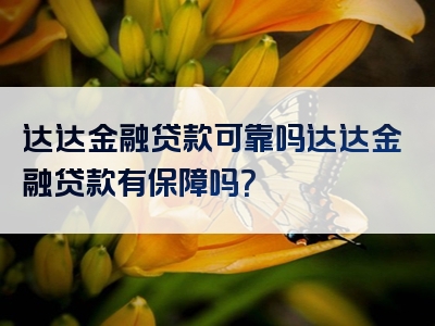 达达金融贷款可靠吗达达金融贷款有保障吗？