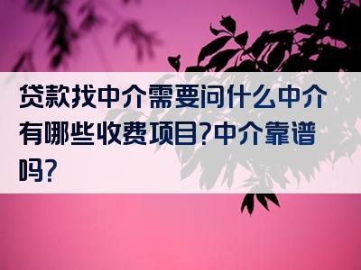 贷款找中介需要问什么中介有哪些收费项目？中介靠谱吗？