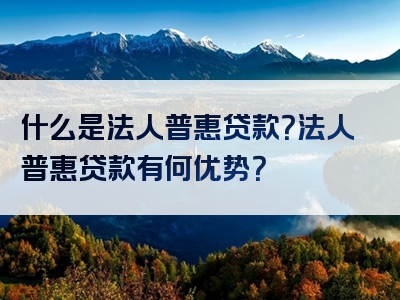 什么是法人普惠贷款？法人普惠贷款有何优势？