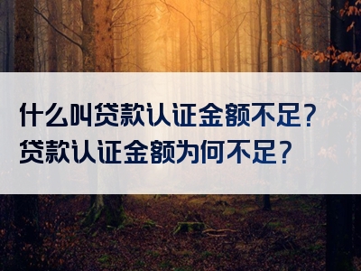 什么叫贷款认证金额不足？贷款认证金额为何不足？