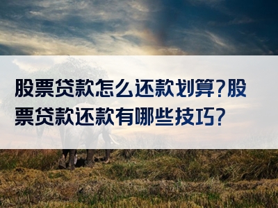 股票贷款怎么还款划算？股票贷款还款有哪些技巧？