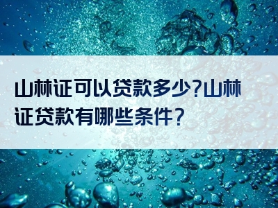 山林证可以贷款多少？山林证贷款有哪些条件？