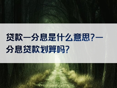 贷款一分息是什么意思？一分息贷款划算吗？