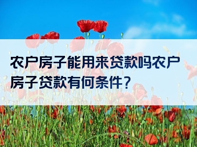 农户房子能用来贷款吗农户房子贷款有何条件？