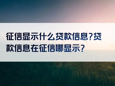 征信显示什么贷款信息？贷款信息在征信哪显示？