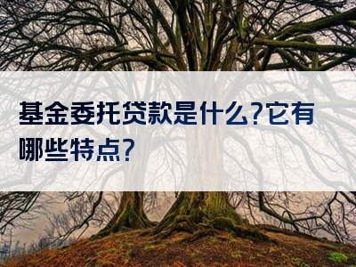 基金委托贷款是什么？它有哪些特点？