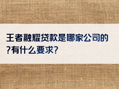 王者融耀贷款是哪家公司的？有什么要求？