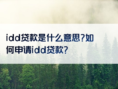 idd贷款是什么意思？如何申请idd贷款？