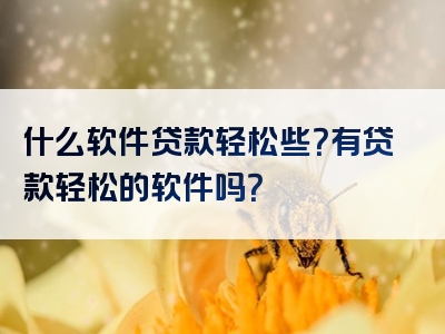 什么软件贷款轻松些？有贷款轻松的软件吗？