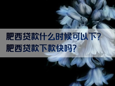 肥西贷款什么时候可以下？肥西贷款下款快吗？