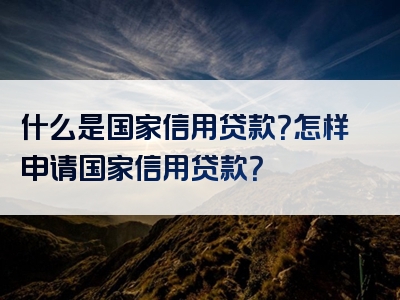 什么是国家信用贷款？怎样申请国家信用贷款？