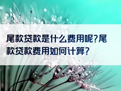 尾款贷款是什么费用呢？尾款贷款费用如何计算？