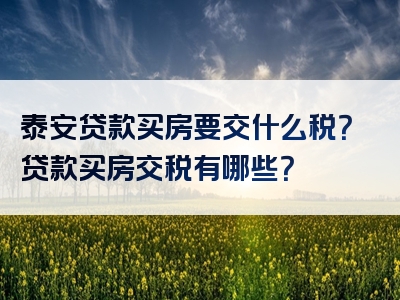 泰安贷款买房要交什么税？贷款买房交税有哪些？