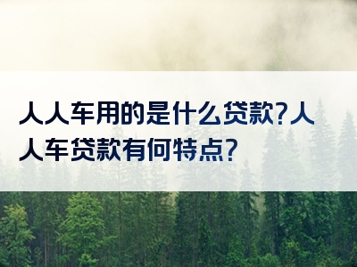 人人车用的是什么贷款？人人车贷款有何特点？