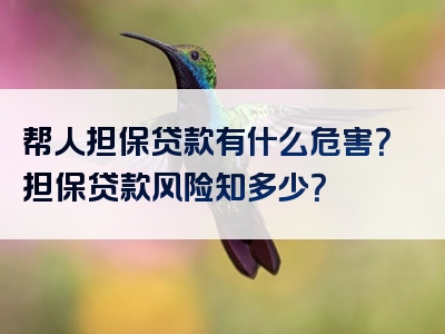 帮人担保贷款有什么危害？担保贷款风险知多少？