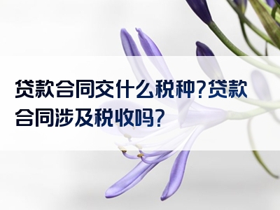 贷款合同交什么税种？贷款合同涉及税收吗？