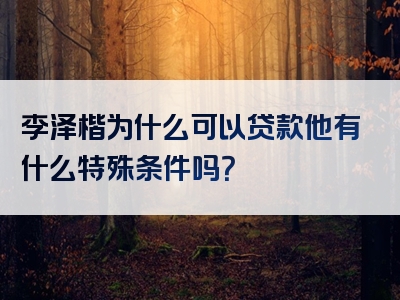 李泽楷为什么可以贷款他有什么特殊条件吗？