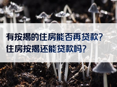 有按揭的住房能否再贷款？住房按揭还能贷款吗？