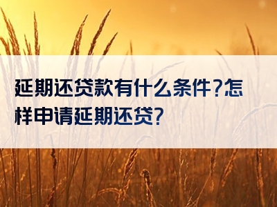 延期还贷款有什么条件？怎样申请延期还贷？