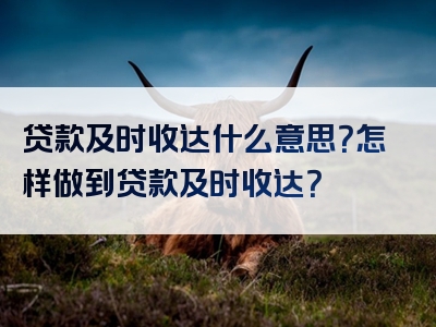 贷款及时收达什么意思？怎样做到贷款及时收达？