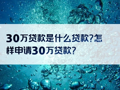 30万贷款是什么贷款？怎样申请30万贷款？