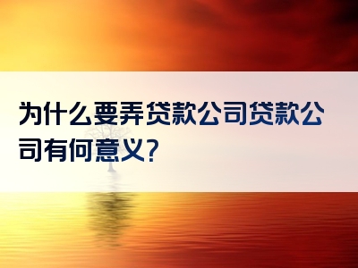 为什么要弄贷款公司贷款公司有何意义？