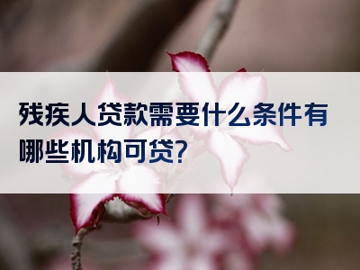 残疾人贷款需要什么条件有哪些机构可贷？