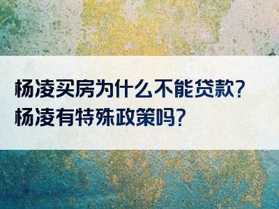 杨凌买房为什么不能贷款？杨凌有特殊政策吗？