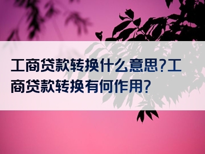 工商贷款转换什么意思？工商贷款转换有何作用？