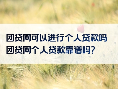 团贷网可以进行个人贷款吗团贷网个人贷款靠谱吗？