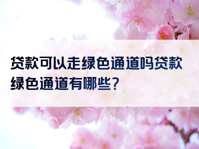 贷款可以走绿色通道吗贷款绿色通道有哪些？