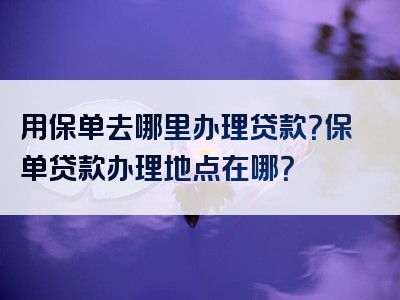 用保单去哪里办理贷款？保单贷款办理地点在哪？