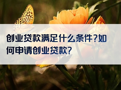 创业贷款满足什么条件？如何申请创业贷款？