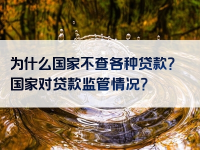 为什么国家不查各种贷款？国家对贷款监管情况？