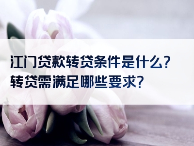 江门贷款转贷条件是什么？转贷需满足哪些要求？