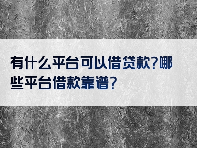 有什么平台可以借贷款？哪些平台借款靠谱？