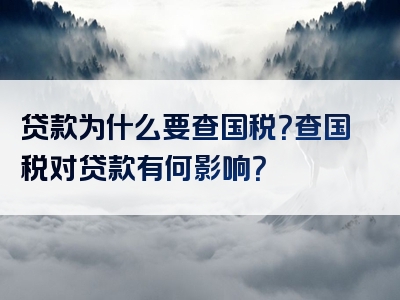 贷款为什么要查国税？查国税对贷款有何影响？