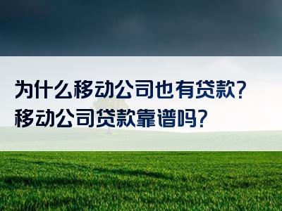 为什么移动公司也有贷款？移动公司贷款靠谱吗？