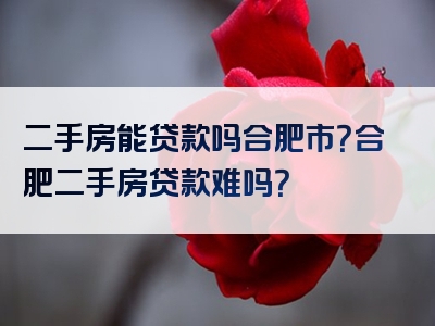 二手房能贷款吗合肥市？合肥二手房贷款难吗？