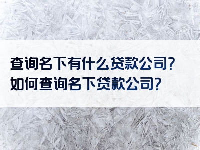 查询名下有什么贷款公司？如何查询名下贷款公司？