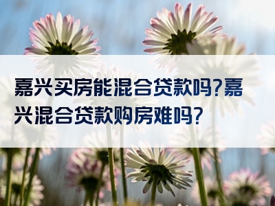 嘉兴买房能混合贷款吗？嘉兴混合贷款购房难吗？